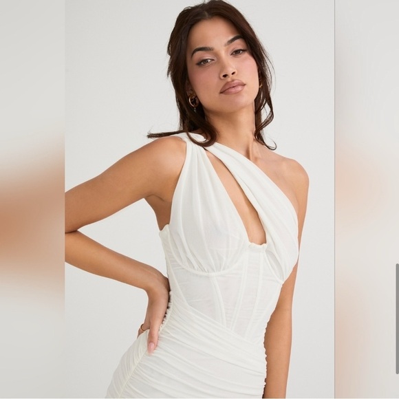 House of CB Valentina Ivory Asymmetric Cutout Midi Dress - Picture 7 of 9